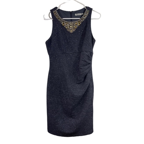 Eliza J 8 Gray Beaded Side Ruched Sleeveless Dress Metallic Embellished party - Picture 1 of 7